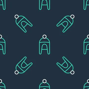 Line Winter hat icon isolated seamless pattern on black background. Vector Stock Illustration