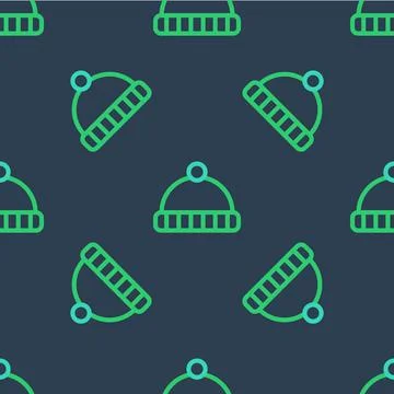 Line Winter hat icon isolated seamless pattern on blue background. Vector Stock Illustration