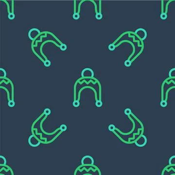 Line Winter hat icon isolated seamless pattern on blue background. Vector Stock Illustration