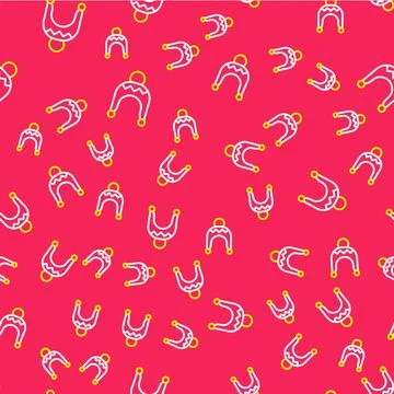 Line Winter hat icon isolated seamless pattern on red background. Vector 스톡 일러스트