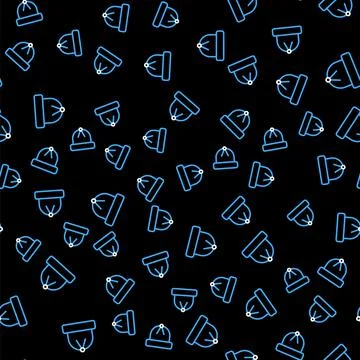 Line Winter hat icon isolated seamless pattern on black background. Vector Illustrazione stock