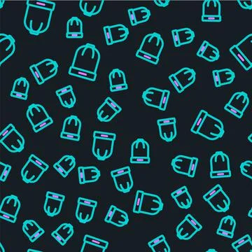 Line Winter hat icon isolated seamless pattern on black background. Vector Stock Illustration