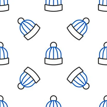 Line Winter hat icon isolated seamless pattern on white background. Colorful Stock Illustration
