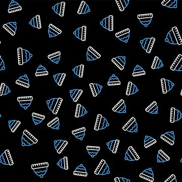 Line Winter hat icon isolated seamless pattern on black background.  Vector Stockillustratie