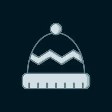 Line Winter hat icon isolated on black background. Flat filled outline styl.. Stock Illustration