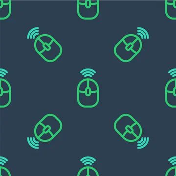 Line Wireless computer mouse icon isolated seamless pattern on blue background Stock Illustration