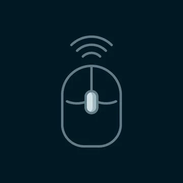 Line Wireless computer mouse icon isolated on black background. Optical wit.. Illustrazione stock