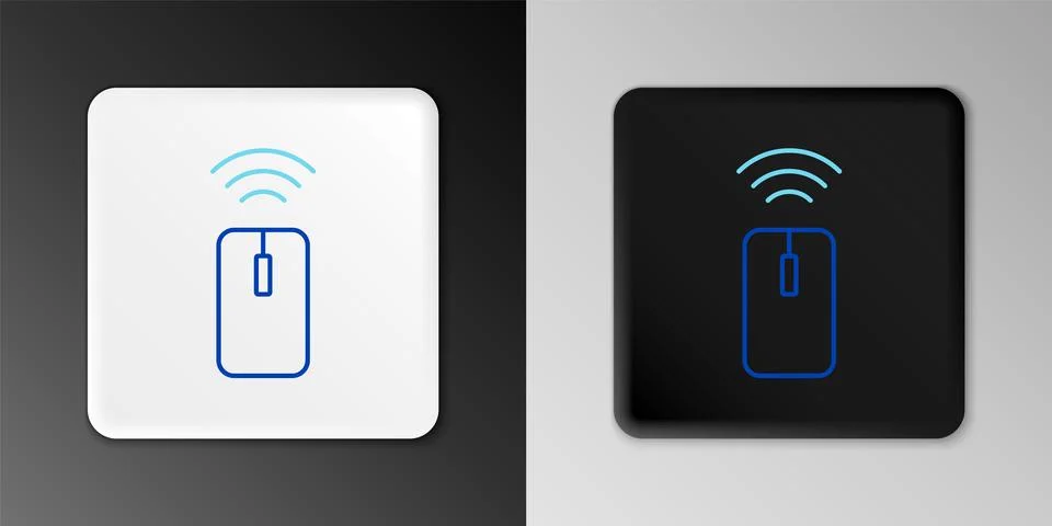 Line Wireless computer mouse system icon isolated on grey background. Inter.. イラスト素材