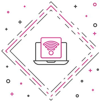 Line Wireless laptop icon isolated on white background. Internet of things .. 스톡 일러스트