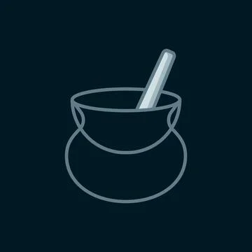 Line Witch cauldron icon isolated on black background. Happy Halloween part.. Stock Illustration