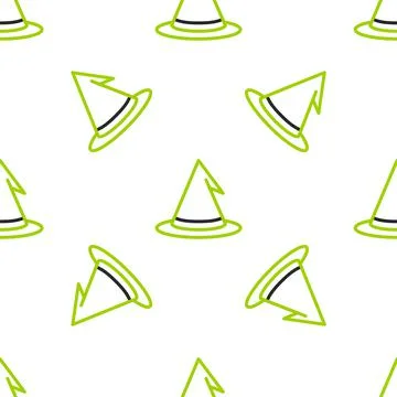 Line Witch hat icon isolated seamless pattern on white background. Happy Stock Illustration