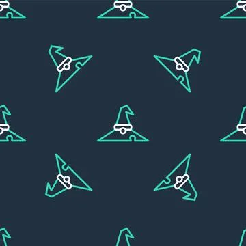Line Witch hat icon isolated seamless pattern on black background. Happy Illustrazione stock