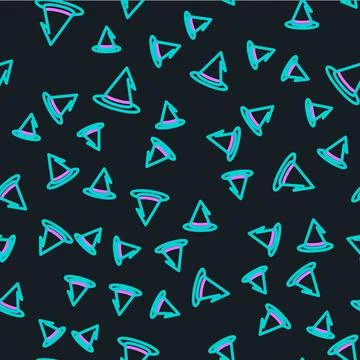 Line Witch hat icon isolated seamless pattern on black background. Happy Stock Illustration