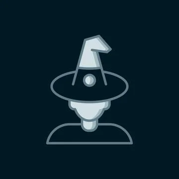 Line Witch icon isolated on black background. Happy Halloween party. Flat f.. Stock Illustration