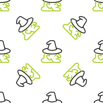 Line Witch icon isolated seamless pattern on white background. Happy Halloween Stock Illustration