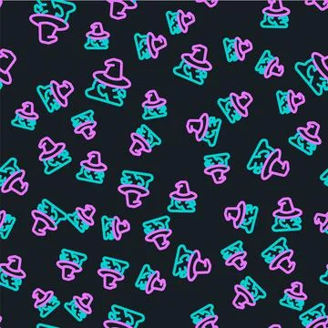 Line Witch icon isolated seamless pattern on black background. Happy Halloween イラスト素材