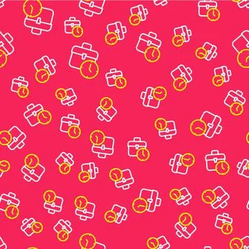 Line Work time icon isolated seamless pattern on red background. Office worker Illustrazione stock