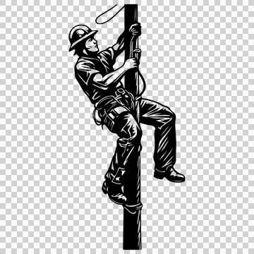 Line Worker Climbing Utility Pole helmet Иллюстрация