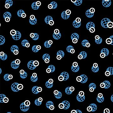 Line World time icon isolated seamless pattern on black background. Clock and Stock Illustration