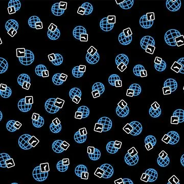 Line World time icon isolated seamless pattern on black background. Clock and Stock Illustration