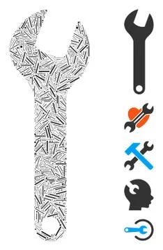 Line Wrench Icon Vector Collage Stock Illustration