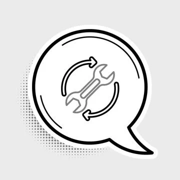 Line Wrench spanner and arrows as workflow icon isolated on grey background Stockillustratie