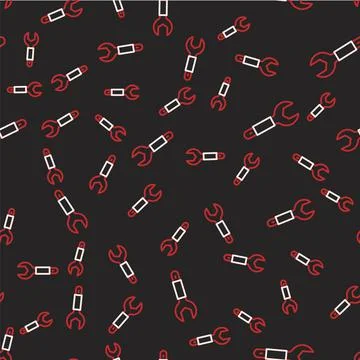 Line Wrench spanner icon isolated seamless pattern on black background. Spanner Stock Illustration