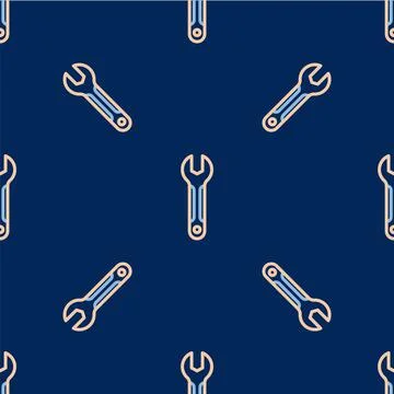 Line Wrench spanner icon isolated seamless pattern on blue background. Spanner Illustrazione stock