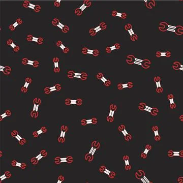 Line Wrench spanner icon isolated seamless pattern on black background. Spanner イラスト素材
