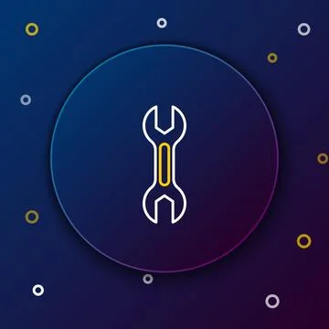 Line Wrench spanner icon isolated on blue background. Colorful outline conc.. 스톡 일러스트