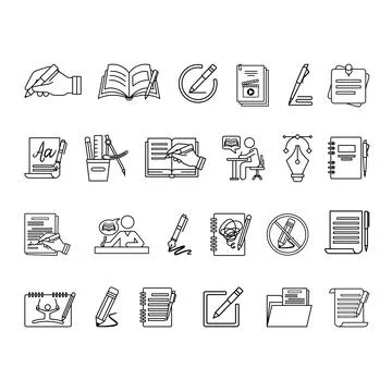 Line Writing Icon Set. Vector Icons Book, Compose, Writer, Stationery, Edit.. Stockillustratie