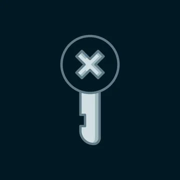 Line Wrong key icon isolated on black background. Flat filled outline style.. Illustrazione stock