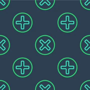 Line X Mark, Cross in circle icon isolated seamless pattern on blue background Stock Illustration