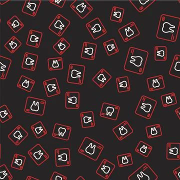 Line X-ray of tooth icon isolated seamless pattern on black background. Denta Stock Illustration