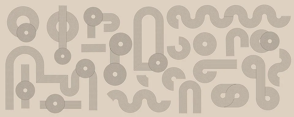 Line zen arch vector set with abstract geometric shapes. Simple linear rainbow Stock Illustration