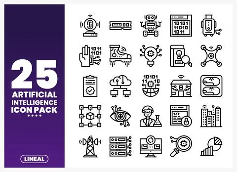 Lineal artificial intelligence icon pack with modern symbols for technology.. 库存插图