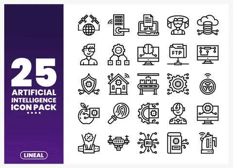 Lineal artificial intelligence icon pack on white background Stock Illustration