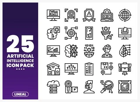Lineal Artificial Intelligence Icons Stock Illustration