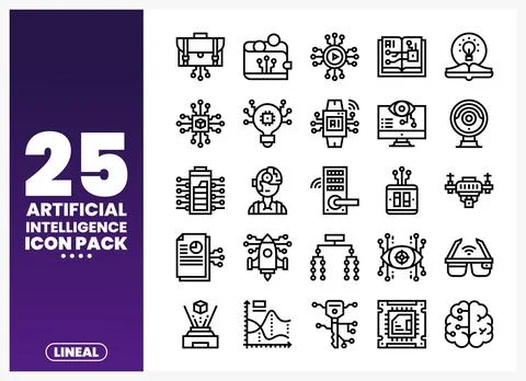 Lineal Artificial Intelligence Icons Stock Illustration