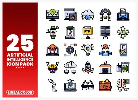 Lineal Color Artificial Intelligence Icon Pack Stockillustratie