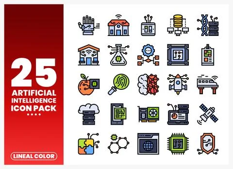 Lineal Color Artificial Intelligence Icon Pack Stock Illustration