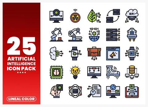 Lineal Color Artificial Intelligence Icons Stock Illustration