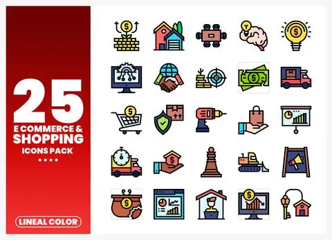 Lineal Color E-Commerce Shopping Icons Pack Stock Illustration