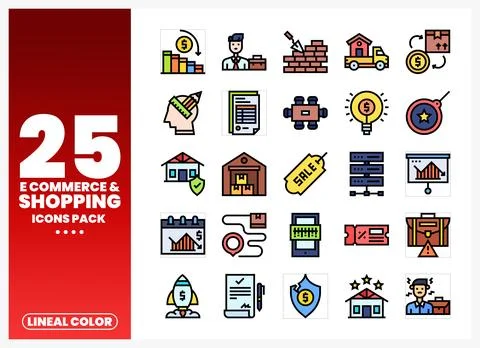Lineal color icons for e-commerce and shopping. depicting business growth a.. Stock Illustration