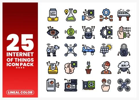 Lineal color Internet of Things icon pack with elements on a white background Stock Illustration