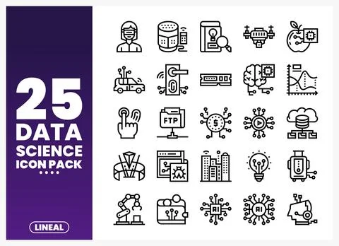 Lineal data science icons for digital technology. analytics. and AI concepts. Stock Illustration