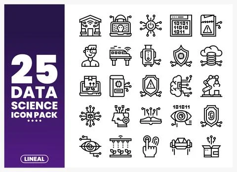 Lineal data science icons on a gradient background イラスト素材