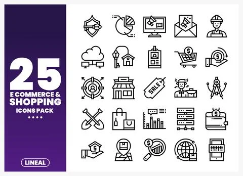 Lineal e-commerce and shopping icons set in flat style. representing variou.. Stock Illustration