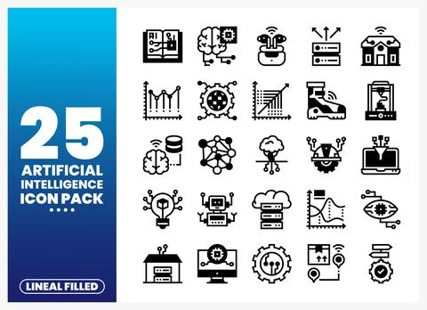 Lineal Filled Artificial Intelligence Icon Pack Display Illustrazione stock