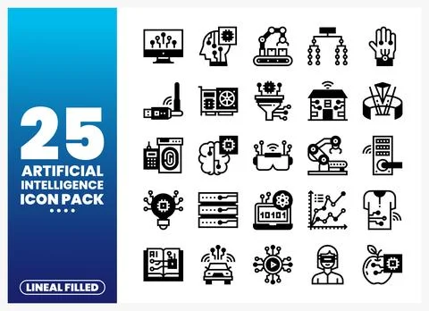 Lineal filled artificial intelligence icons for tech concept Stock Illustration